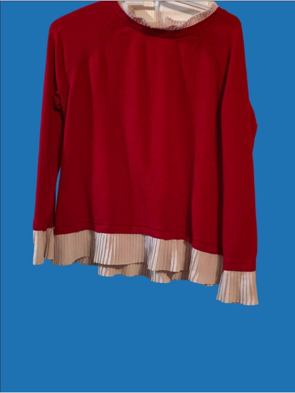 4/$67 Deal! Vintage Vila Milano Red Sweater with Pleated Cream Trim